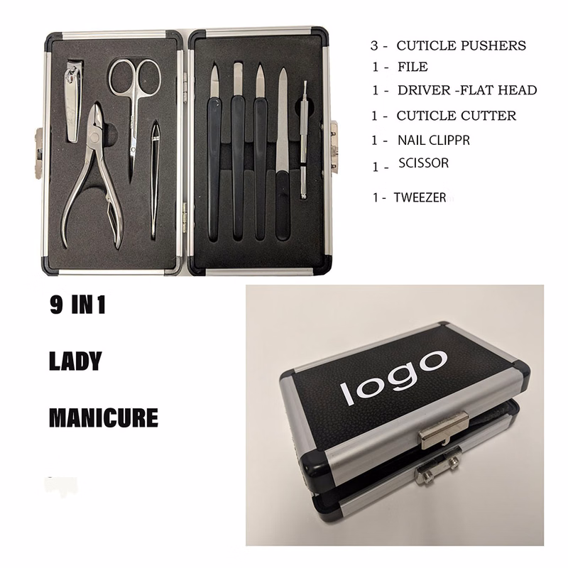 9 in 1 LADY MANICURE SET IN ALUMINUM CARRYING CASE
