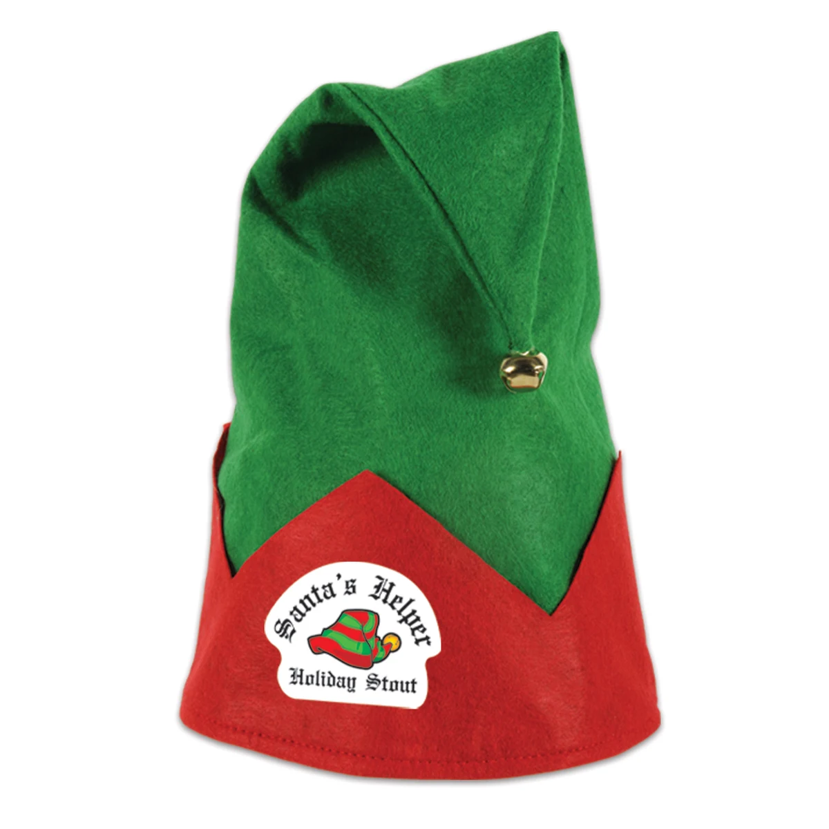 Green Felt Elf Hat w/ Red Trim and Bell w/ Custom Shaped Heat Transfer 1