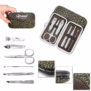 6 Pieces Manicure Set With Golden PU Leather Case