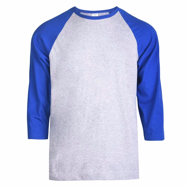 Men's 3/4 Sleeve Baseball T-Shirt - Large Royal Blue/Gray