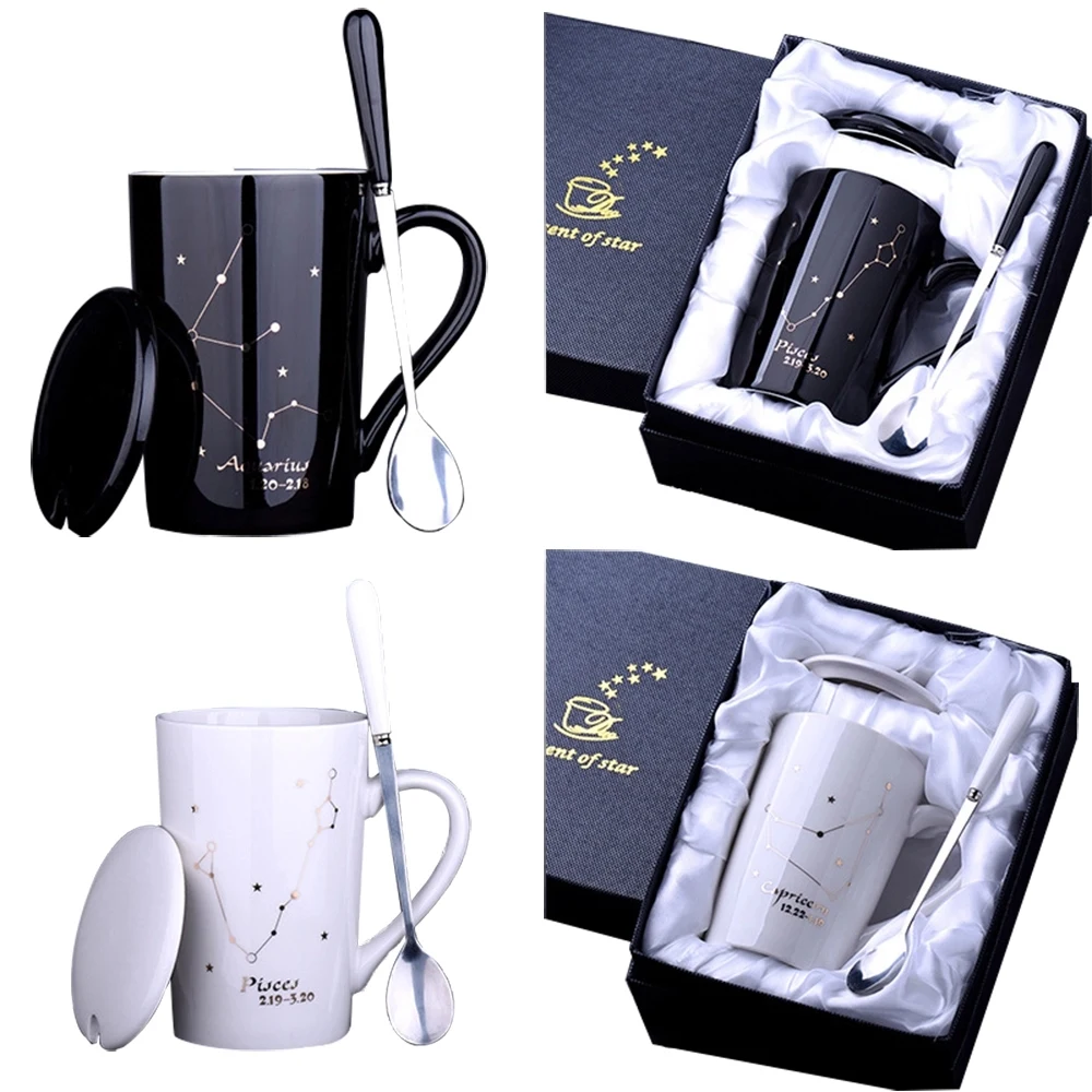 14 OZ Ceramic Cup Set with Lid & Spoon&Gift Box 1