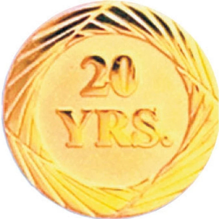 Bright Gold 20 Year Service Lapel Pin 1