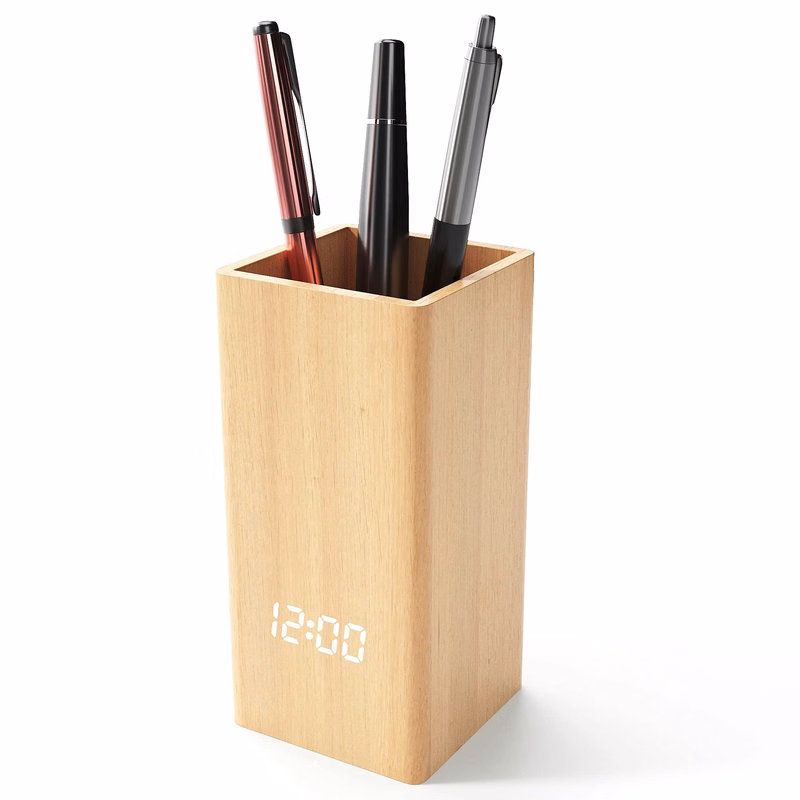 Wooden Digital Pen Holder Clock