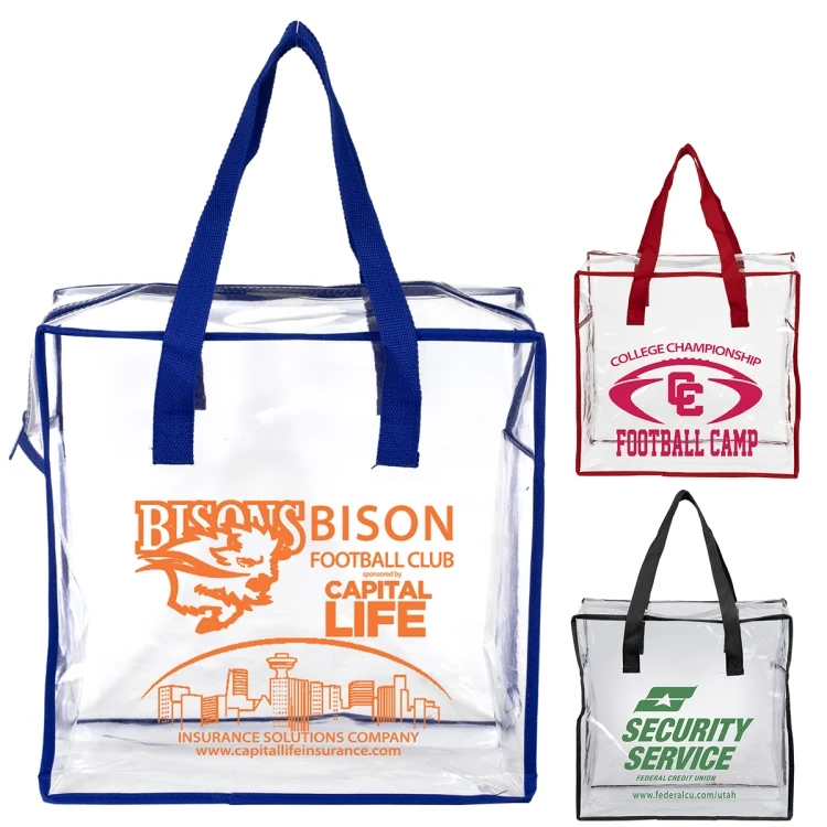 12"W x 12"H x 6"Gusset – "ARETE" Clear Vinyl Stadium Compliant Tote Bag with Zipper 1