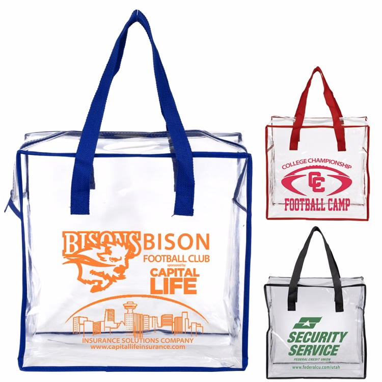 12"W x 12"H x 6"Gusset – "ARETE" Clear Vinyl Stadium Compliant Tote Bag with Zipper