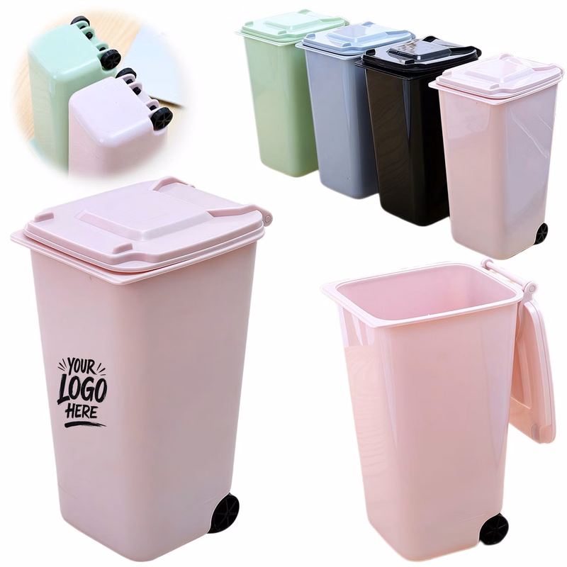 Mini Desktop Trash Bin with Rotating Lid Pen Organizer