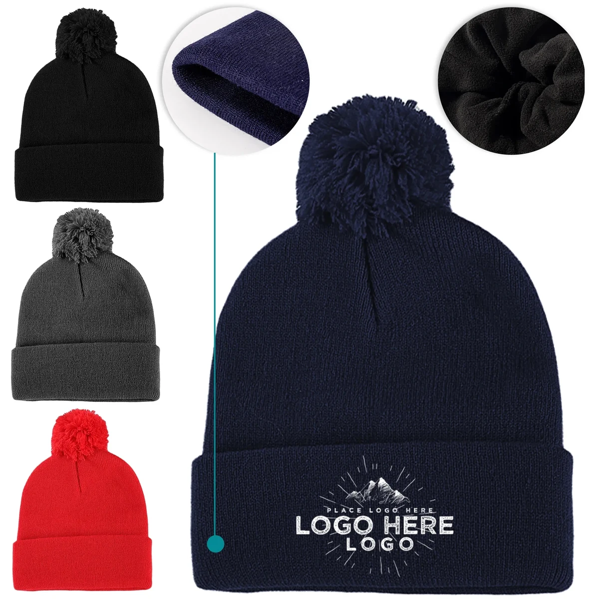Solid Color Knit Beanie Pom Hat 1