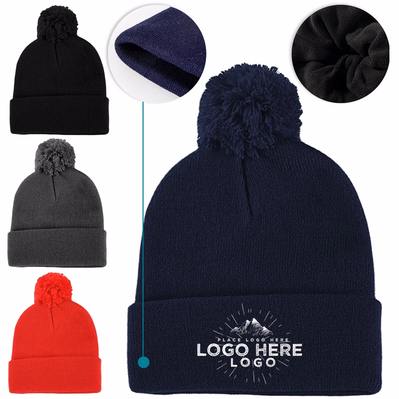 Solid Color Knit Beanie Pom Hat
