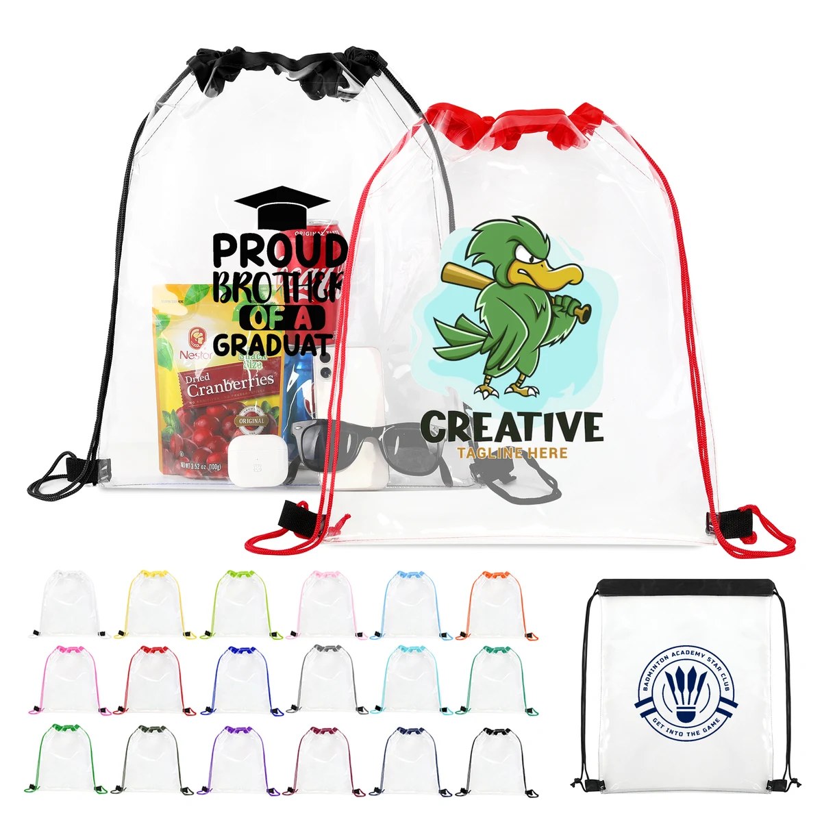 Large Clear Water-Resistant Stadium Drawstring Backpack 1