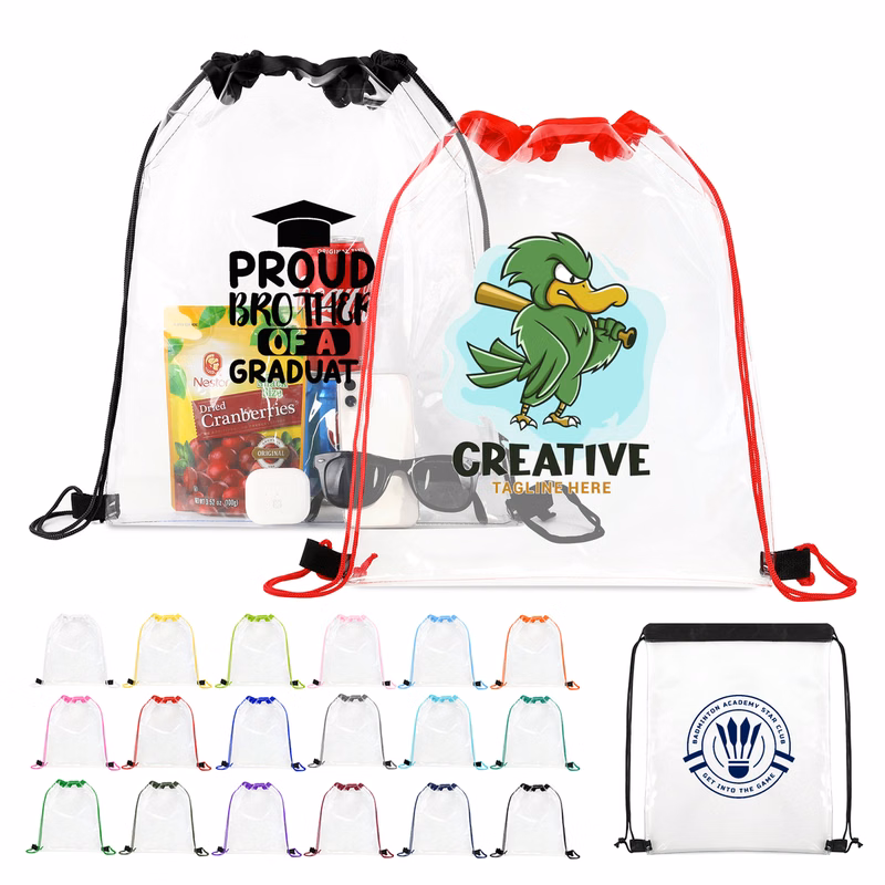 Large Clear Water-Resistant Stadium Drawstring Backpack