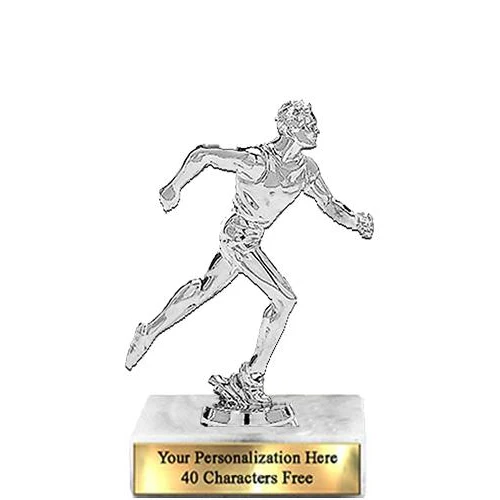 Trophy: 7", 2x3 white marble base, Running Male Si 1