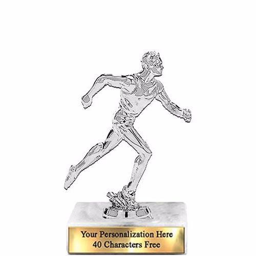 Trophy: 7", 2x3 white marble base, Running Male Si