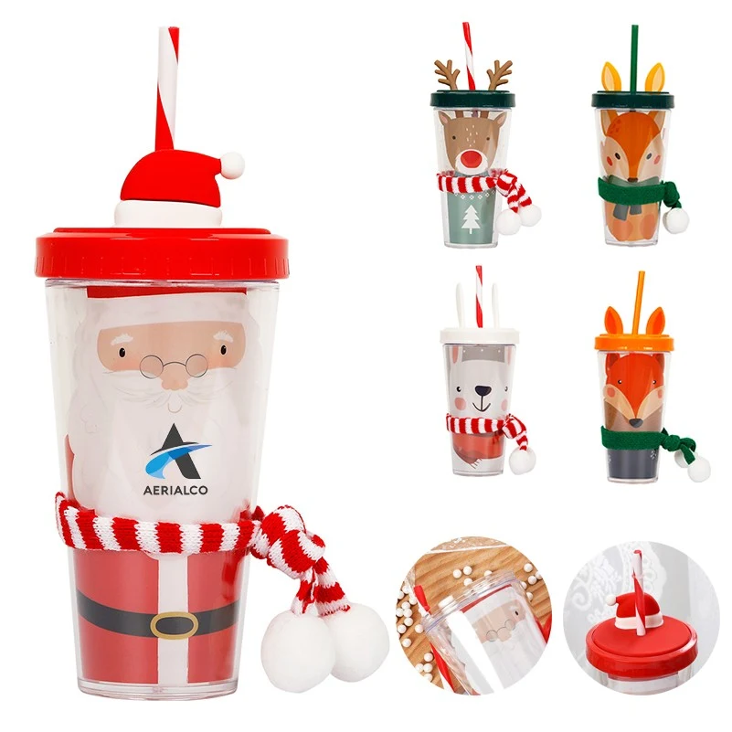12oz Double Plastic Bottle With Straw For Christmas 1
