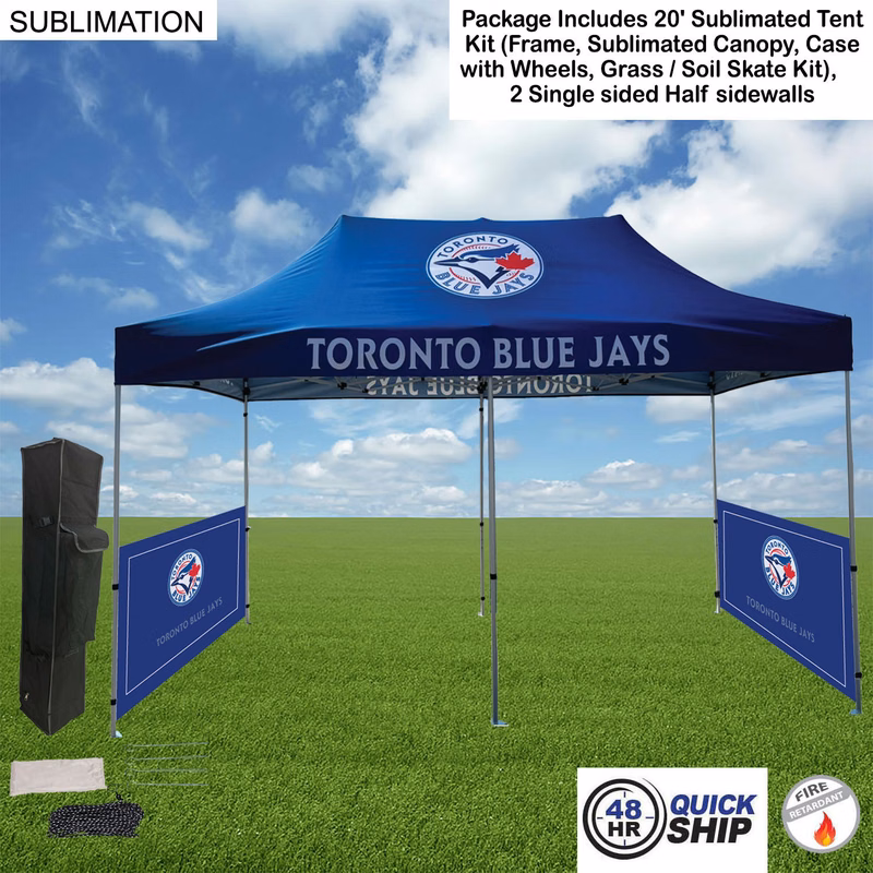 48Hr Quick Ship- 20' Tent Sidewalls Package, 20' Sublimated Tent kit & 2 Single sided half sidewalls