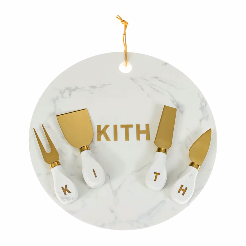 Marble Tray and Cheese Fork Set with Brass Inset Logo