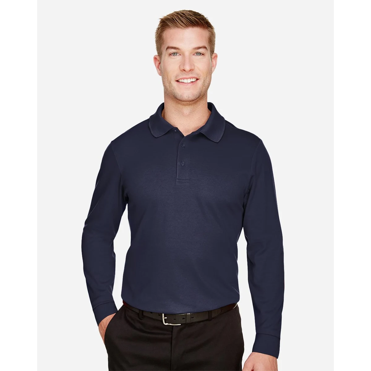 Men's Tall CrownLux Performance® Plaited Long Sleeve Polo - DG20LT 1