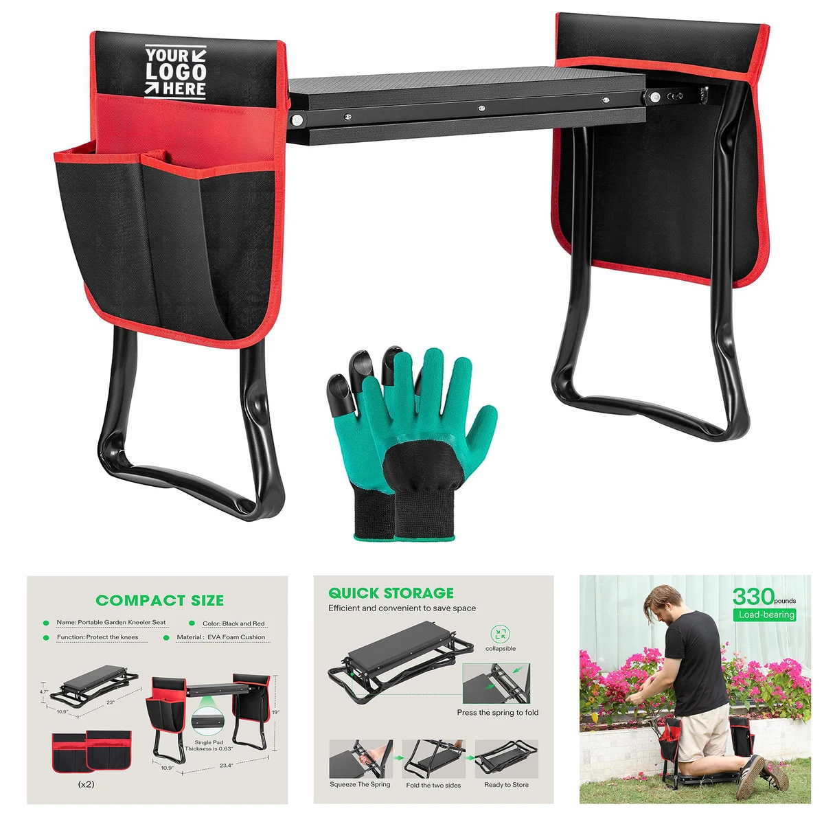 EVA Foam Pad and 2 Tool BagsPortable Garden Kneeler Foldable Garden Bench Seat 1
