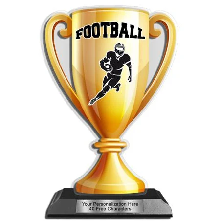 Acrylic Trophy: 6" Cup, FOOTBALL Design, 3x5" Blac 1