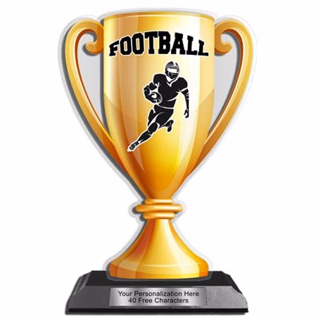 Acrylic Trophy: 6" Cup, FOOTBALL Design, 3x5" Blac