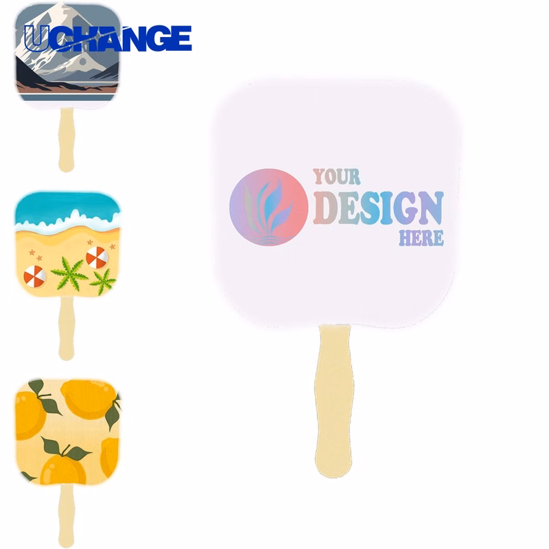 Custom Paper Hand Fan with Wood Handle for Events