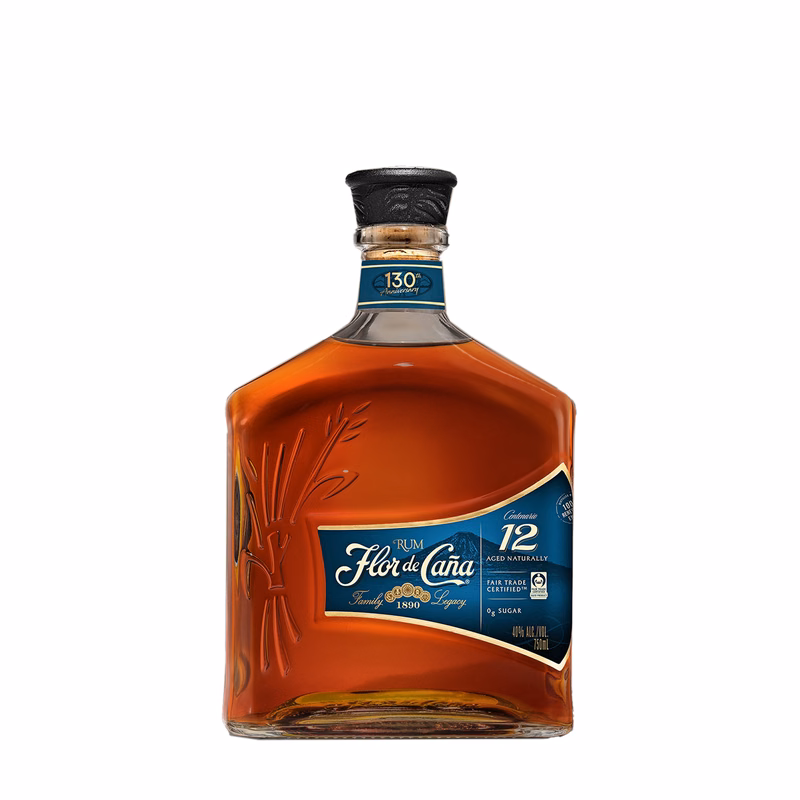 Etched Flor de Caña 12 Year Centenario Rum Liquor Bottle