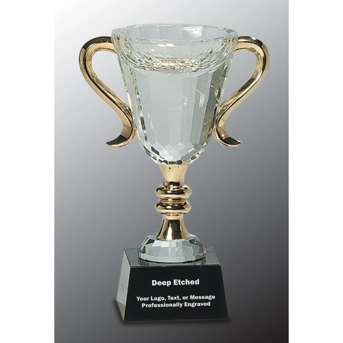 7 1/4" Crystal Cup with Gold Handles and Stem Crystal Award 1