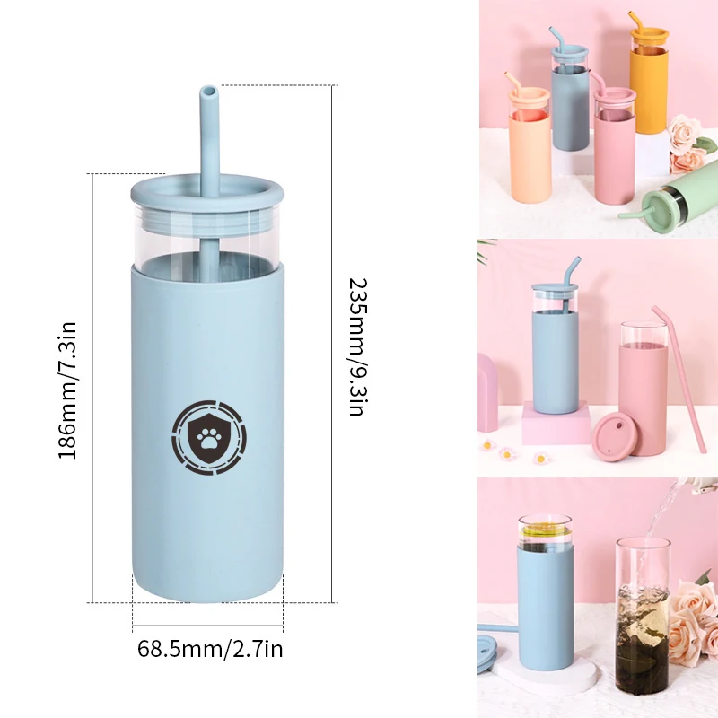 470ml Glass Tumblers w/ Silicone Lid and Straw 16Oz. 1