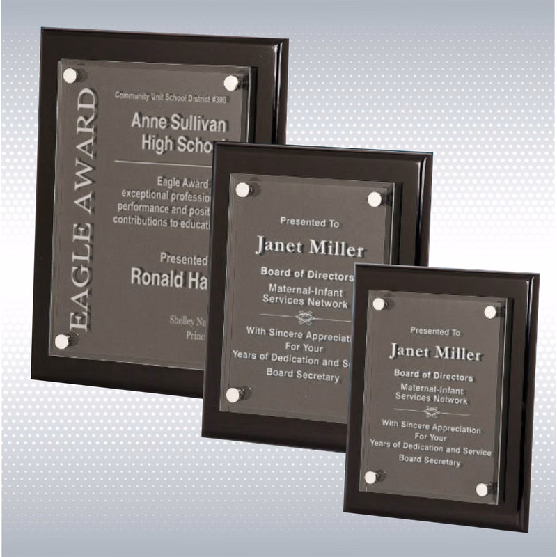 Black Piano Finish Plaque w/Acrylic Plate (Various Sizes)