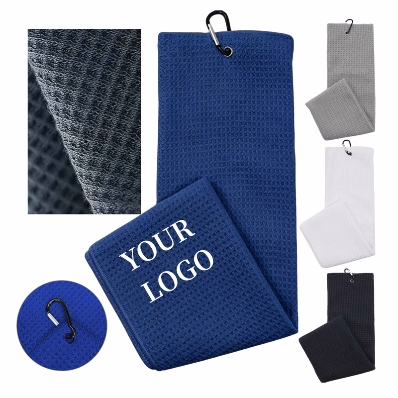 Waffle Microfiber Golf Towel Carabiner Clip
