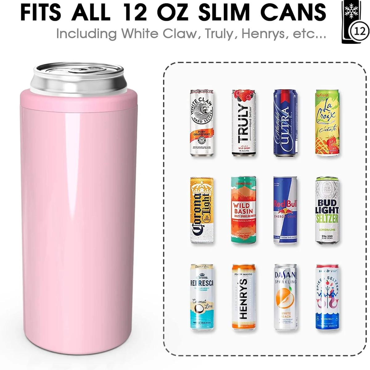 12oz Insulated Double Walled Stainless Steel Can Cooler 1