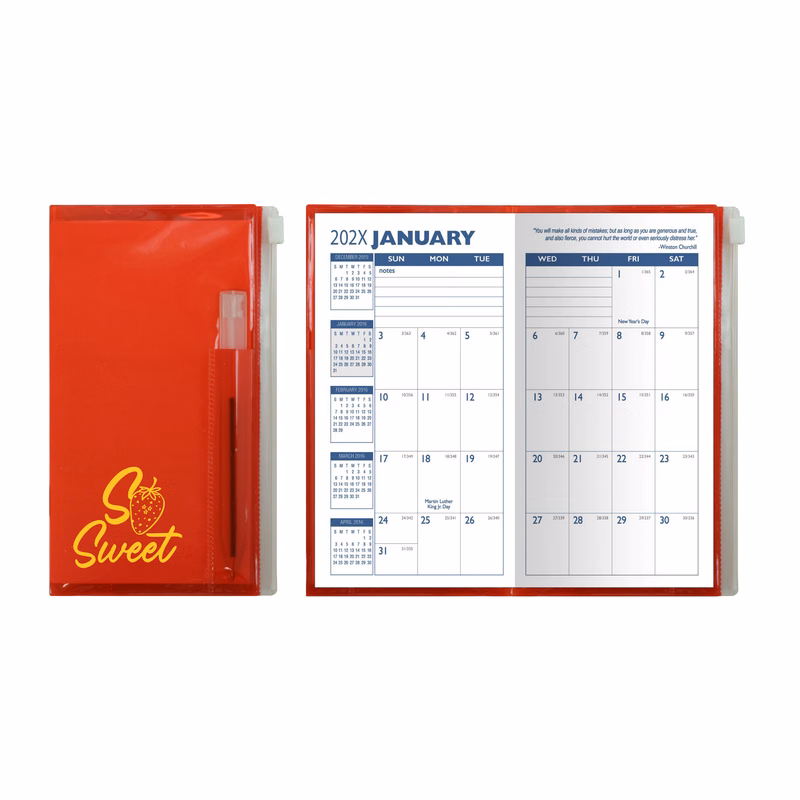Translucent Monthly Zip Back Planner & Clear Pen & Zip Lock Pocket (1 Color Insert)