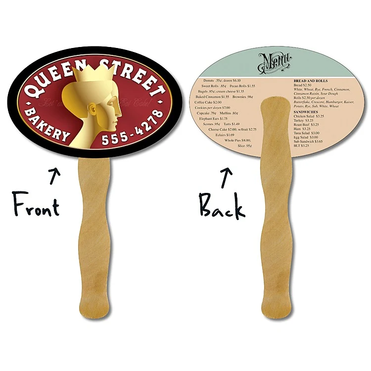 Mini Hand Fan - 6.25x4 Oval Shaped Laminated - 14 pt. 1