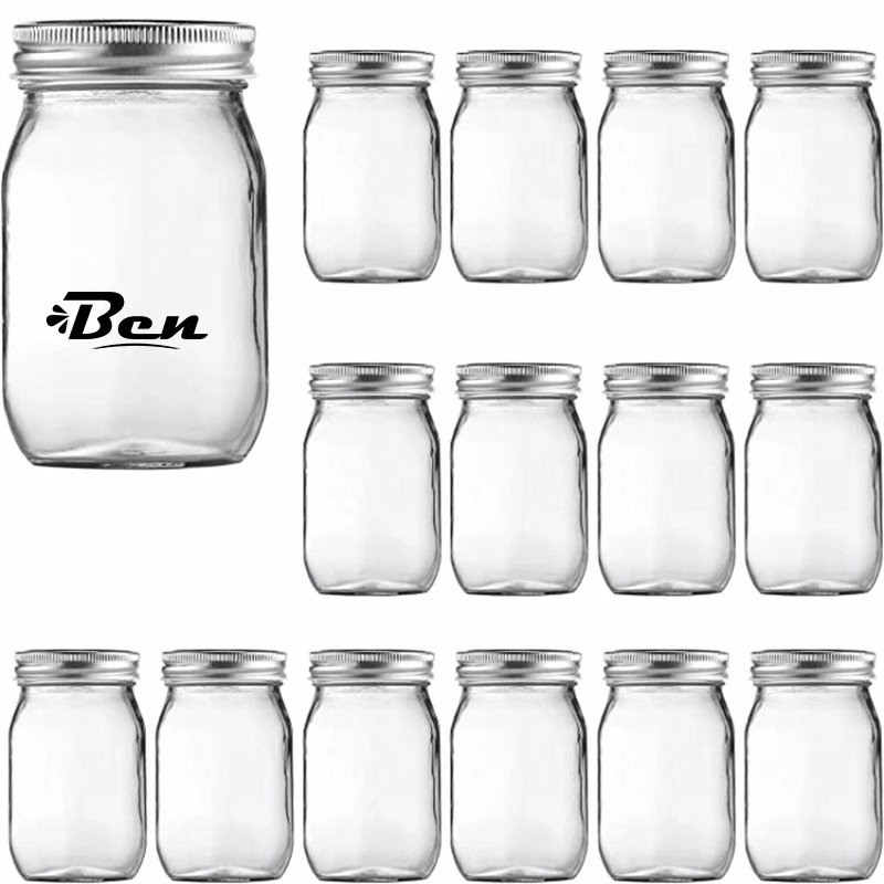 Clear 16Oz Glass Jars With Lids