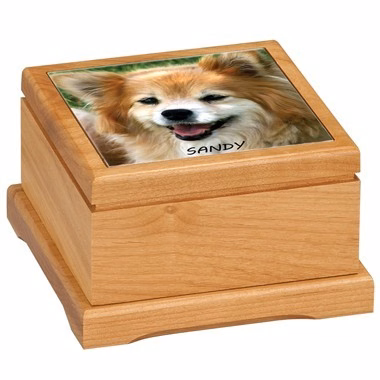 Red Alder Wooden Pet Urn Box with Tile top, Size small
