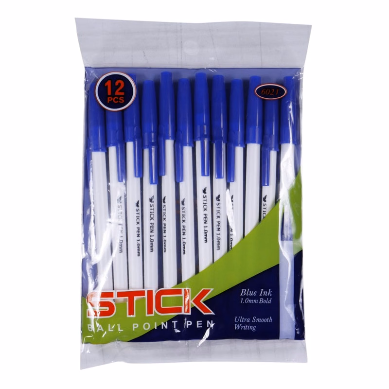 Ballpoint Stick Pens - Blue 12 Pack