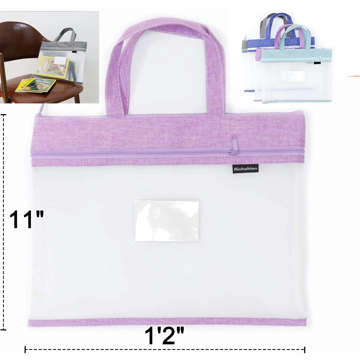 Handle Mesh Zipper Bag with Clear Name Card 1
