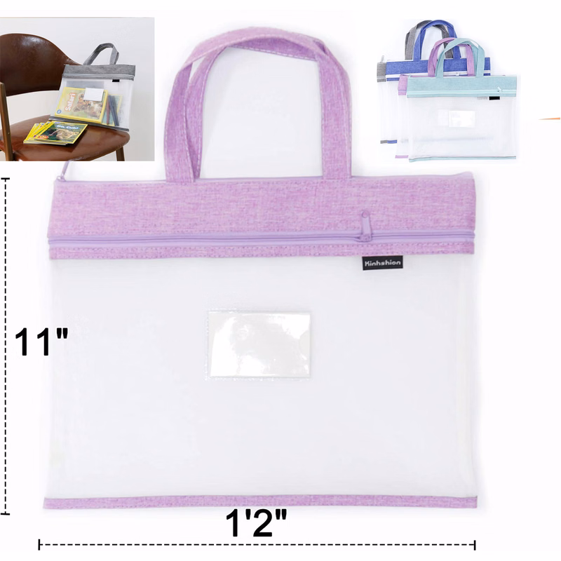 Handle Mesh Zipper Bag with Clear Name Card