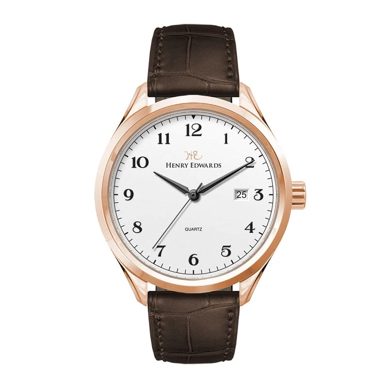 Watch Creations 42MM, 3 HAND WITH DATE, ROSE GOLD PLATED STEEL CASE, WHITE DIAL, BROWN CROCO BACK GRAIN LEATHER 1