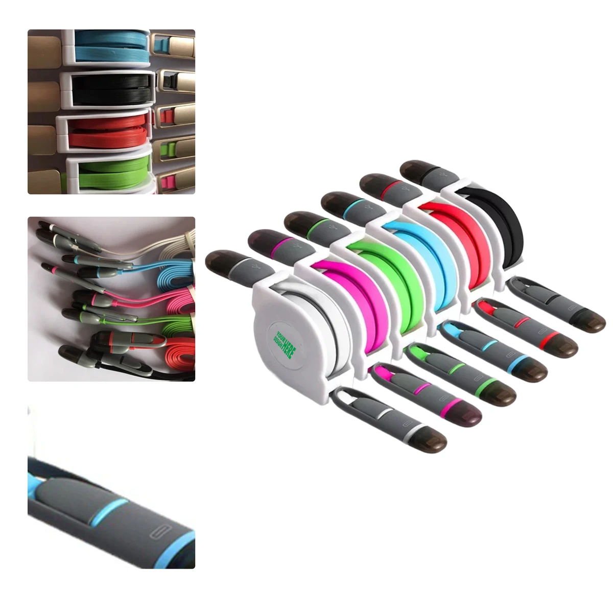MOQ 50 USB Data Cable 2-in-1 Retractable Android IP Custom Logo Gift 1