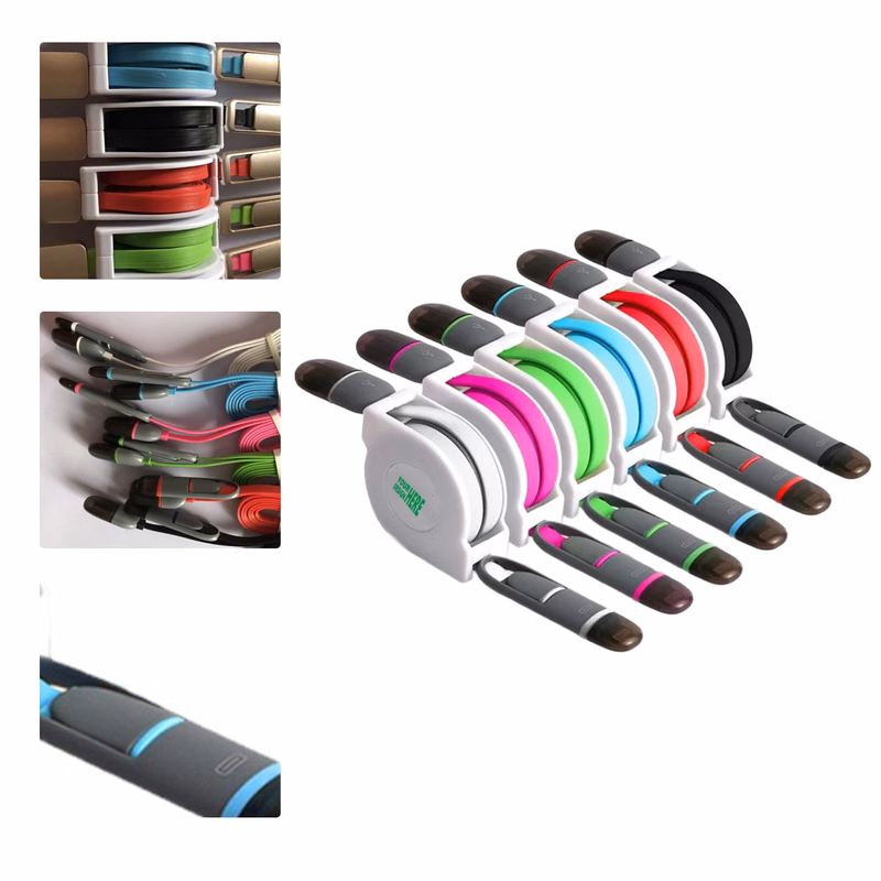MOQ 50 USB Data Cable 2-in-1 Retractable Android IP Custom Logo Gift