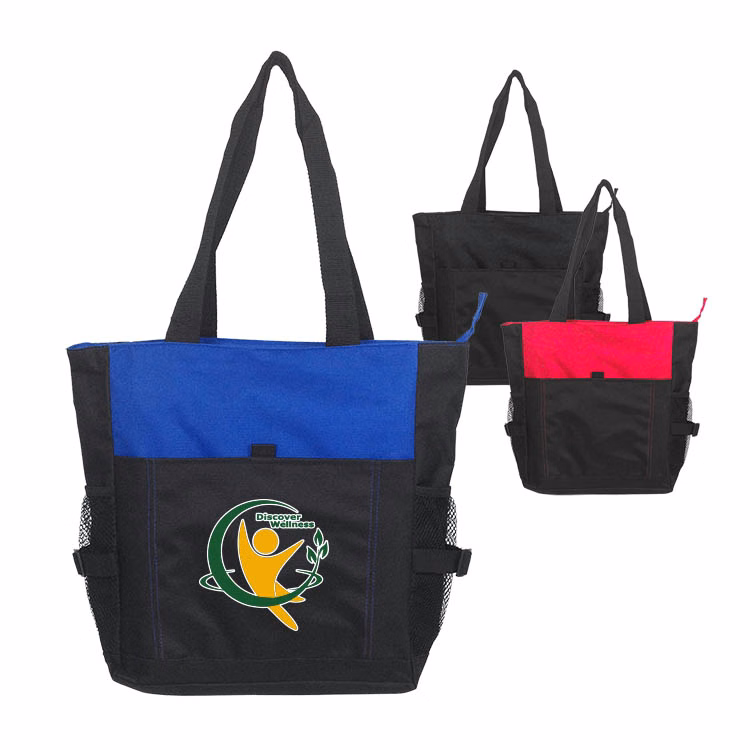 600D polyester Deluxe Zippered Tote Bag