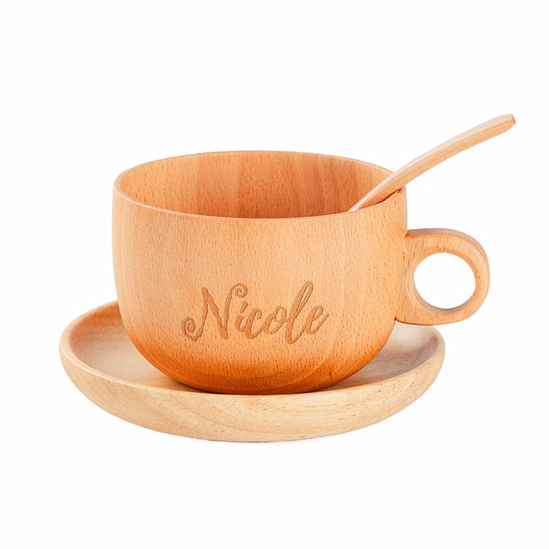 10 oz Wooden Mug Set with Coaster and Spoon