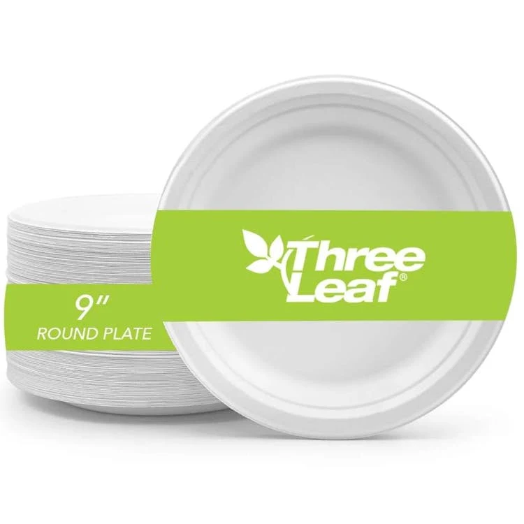 Three Leaf 9" Bagasse Round Plates 25 Pack 1