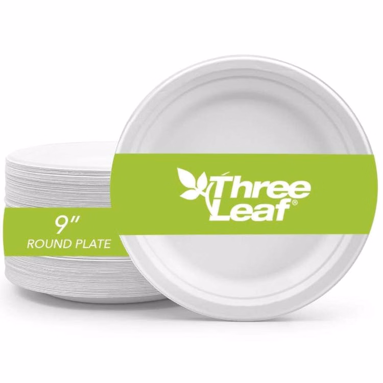 Three Leaf 9" Bagasse Round Plates 25 Pack