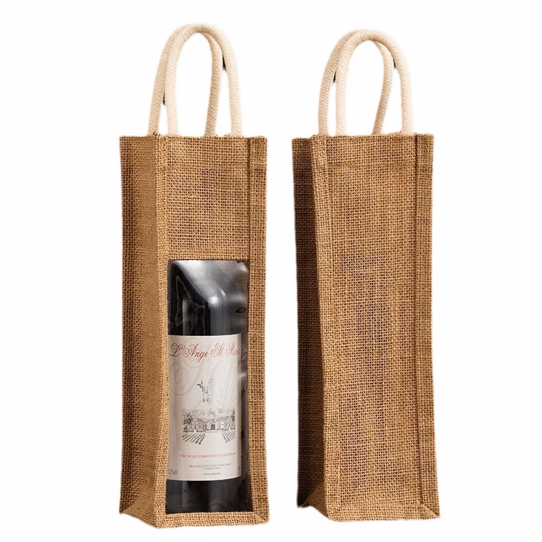Wine Gift Bag Jute Double Bottle Window Reusable