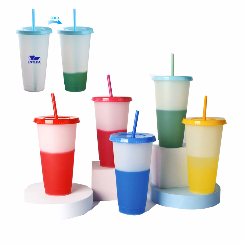 24oz Clear Frosted Color-Changing Straw Cup