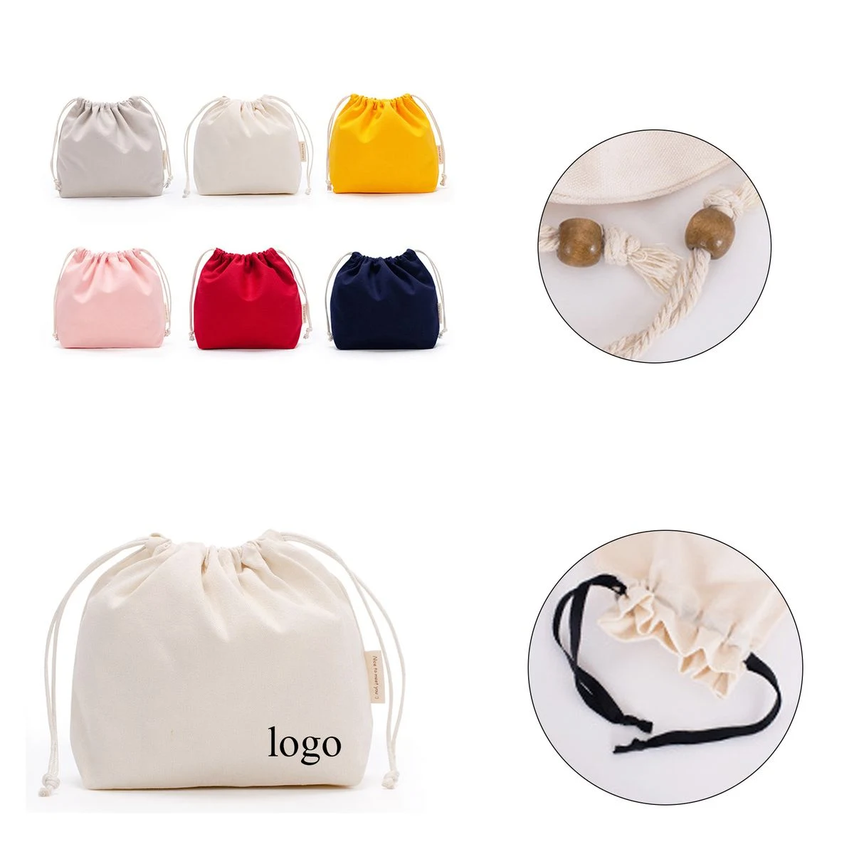 Solid Cotton Canvas Gift Drawstring Bag 1
