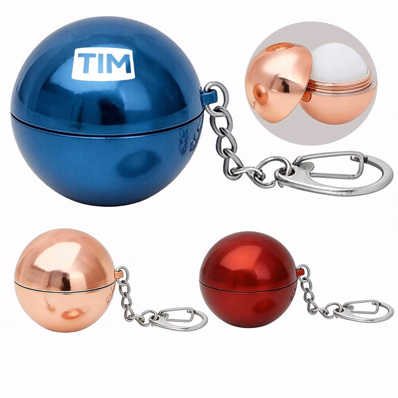Metallic Lip Balm Ball Keychain