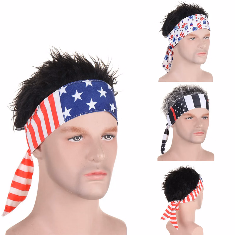 Polyester Sports Wigs & Headband Hat For Men
