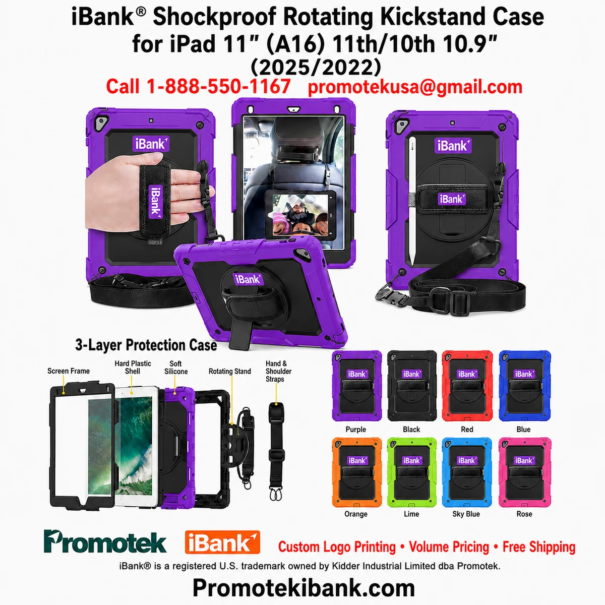 iBank ® Shockproof Rotating Kickstand Case for iPad 11" (A16) 11th/10th 10.9" (2025/2022) 1